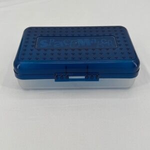 Vintage 90s SpaceMaker Pencil Box Blue Translucent Plastic School Case USA